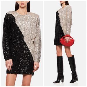 NEW ROTATE Birger Christensen Billie Sequin Long Sleeve Should Pad Mini Dress